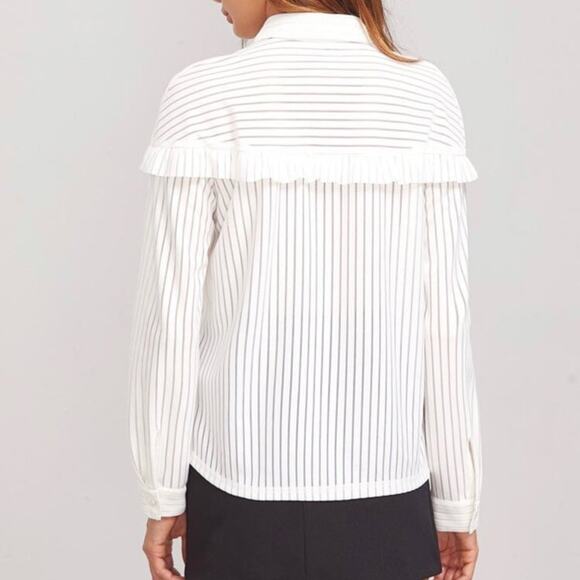 Frill Trim Button Up Striped Shirt - Picture 2 of 4